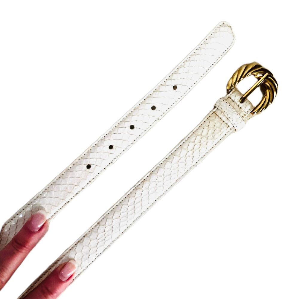 Gorgeous White Genuine Snakeskin Leather Belt Womens Size XL Snake Skin NEW - Picture 3 of 7